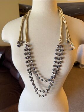 April Martin Designs, Boho Tahitian Pearl Multi-Strand Leather Necklace